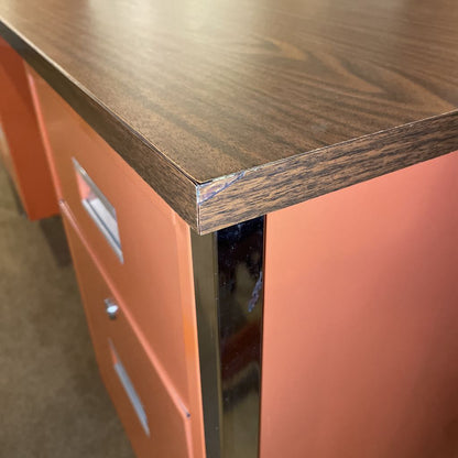 Orange Metal Drawer Desk w/ Wood Laminate Top