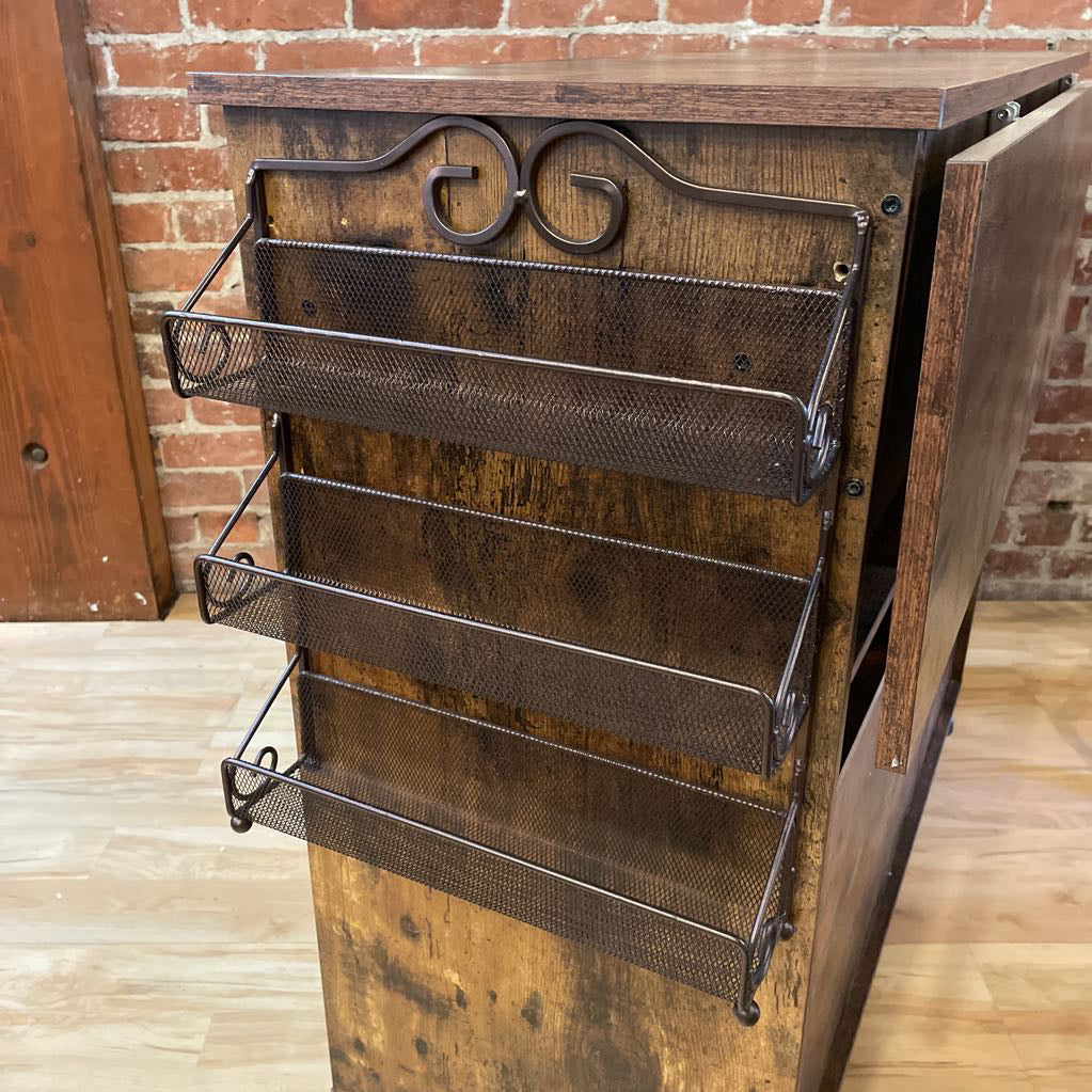 Rustic Faux Wood Drop Leaf Bar Console on Wheels