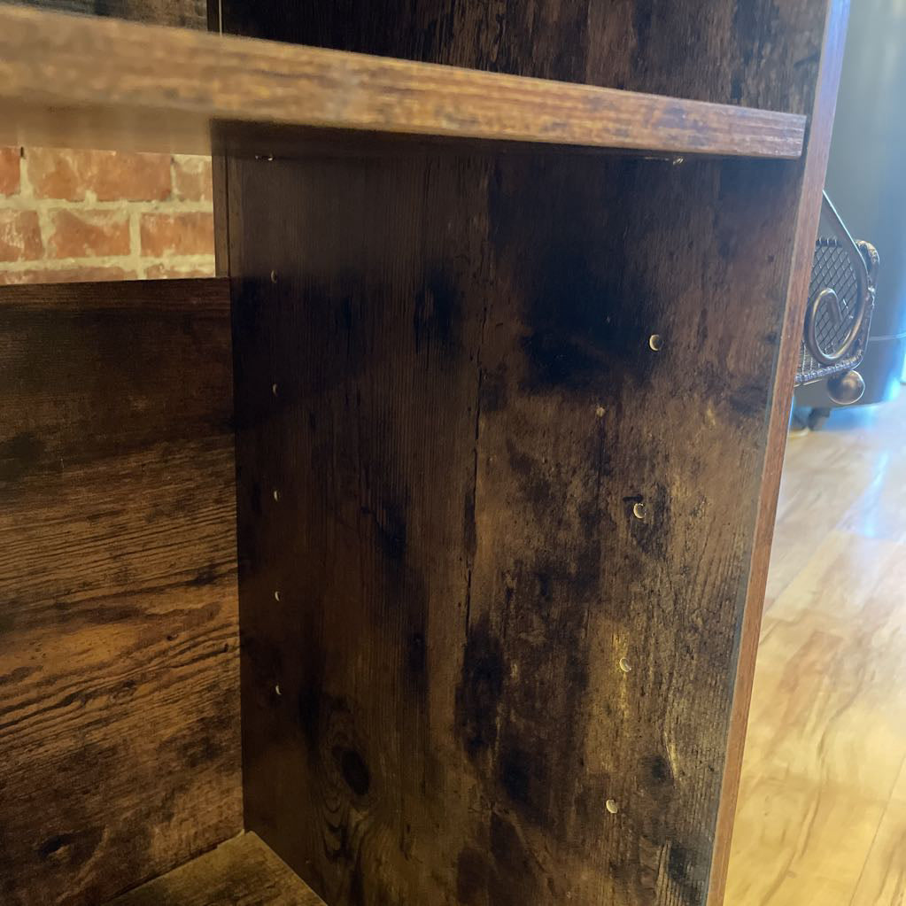 Rustic Faux Wood Drop Leaf Bar Console on Wheels