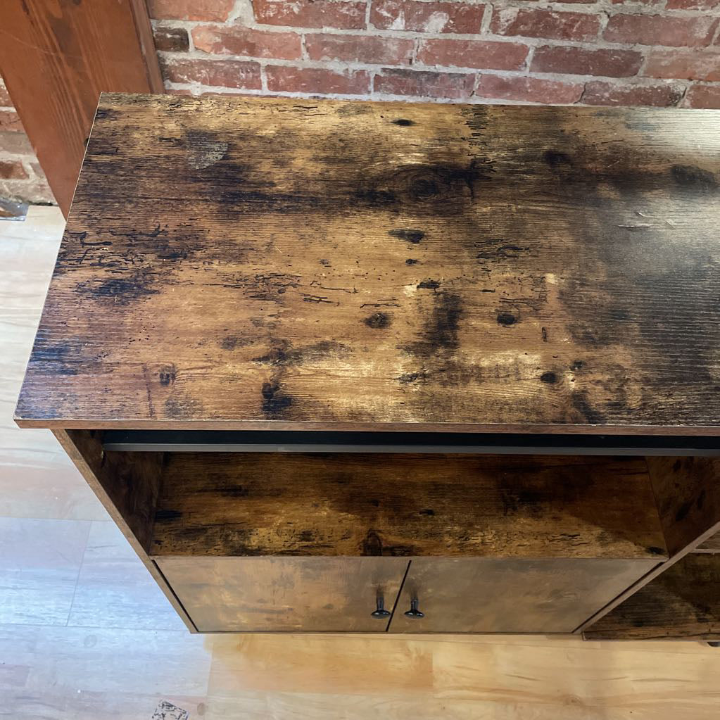 Rustic Faux Wood Drop Leaf Bar Console on Wheels