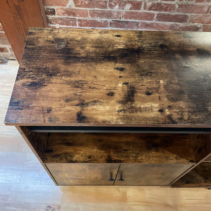 Rustic Faux Wood Drop Leaf Bar Console on Wheels