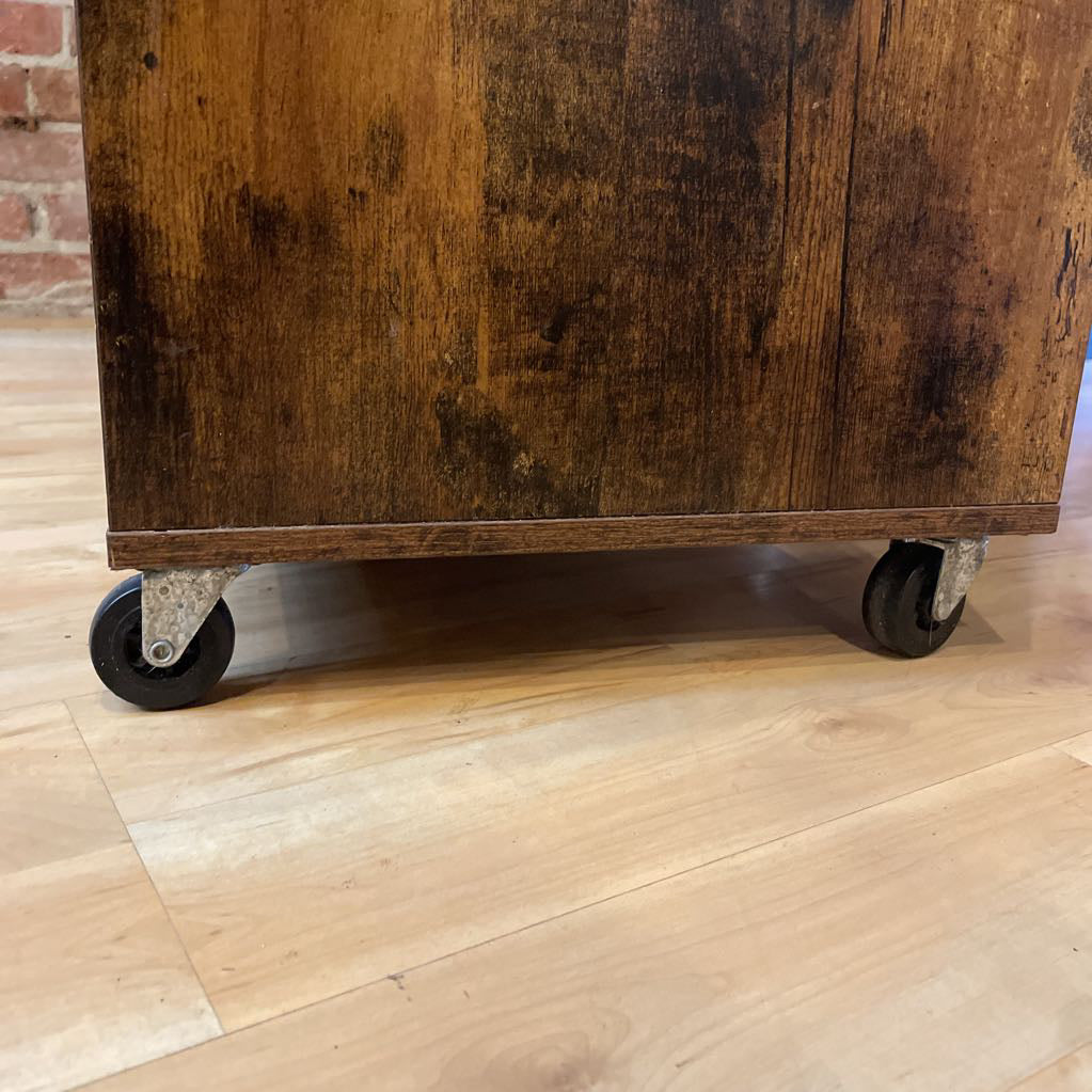 Rustic Faux Wood Drop Leaf Bar Console on Wheels