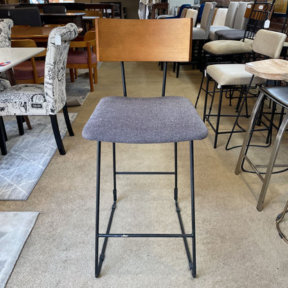 Grey Fabric Seat Wood Back Stool