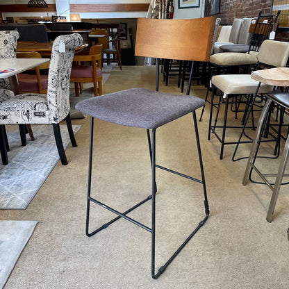 Grey Fabric Seat Wood Back Stool