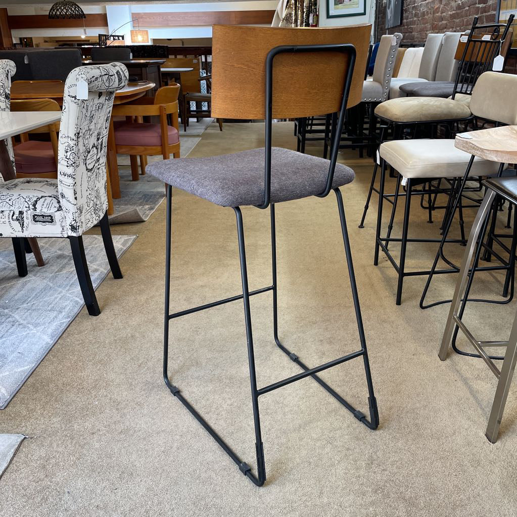 Grey Fabric Seat Wood Back Stool
