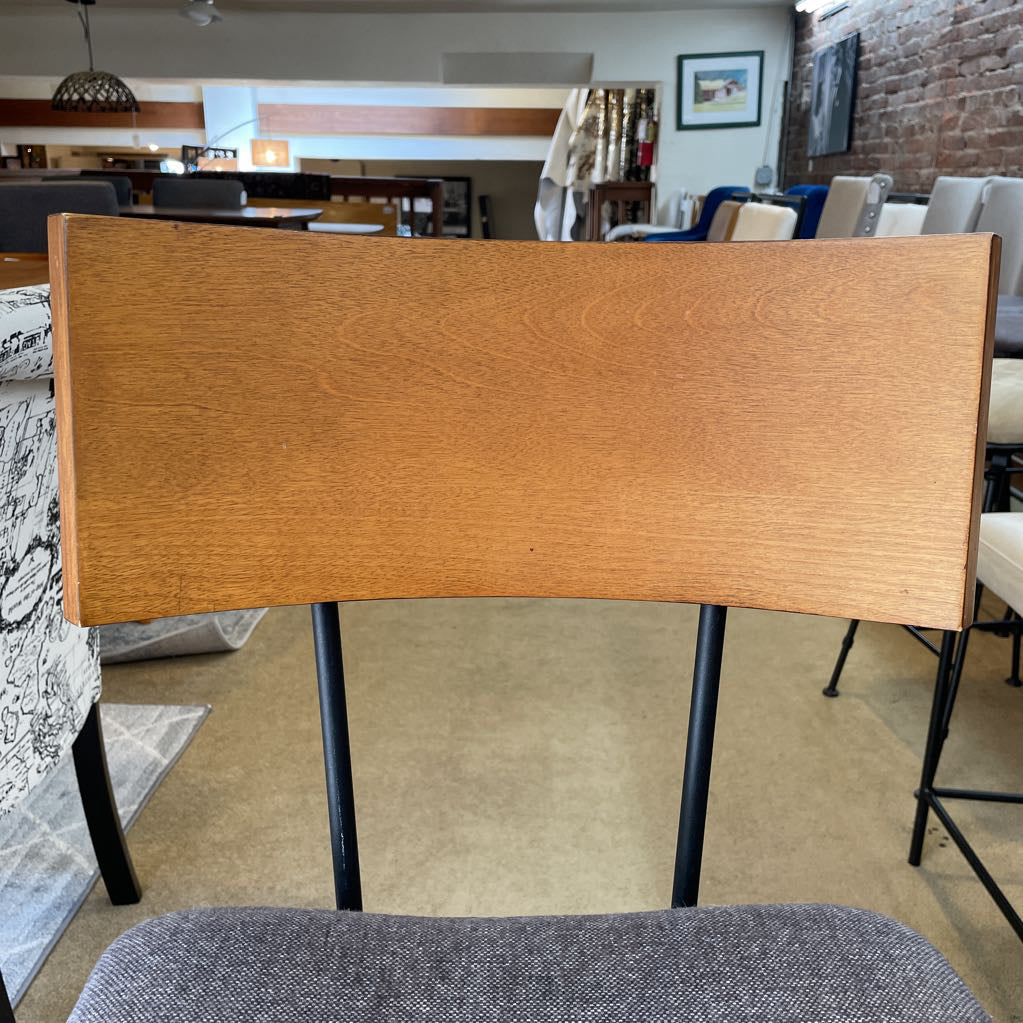 Grey Fabric Seat Wood Back Stool