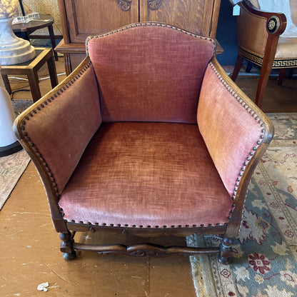 Antique Red Velvet Nailhead Accent Chair