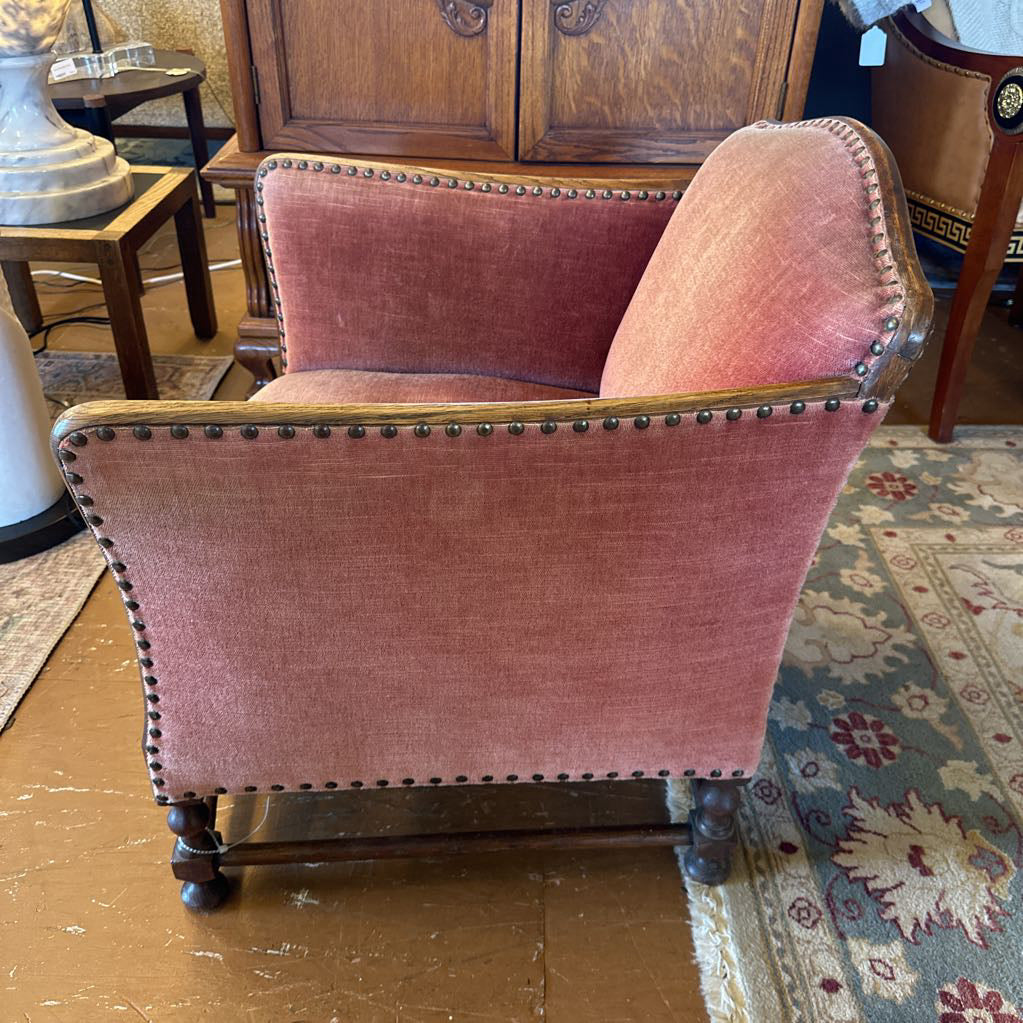 Antique Red Velvet Nailhead Accent Chair