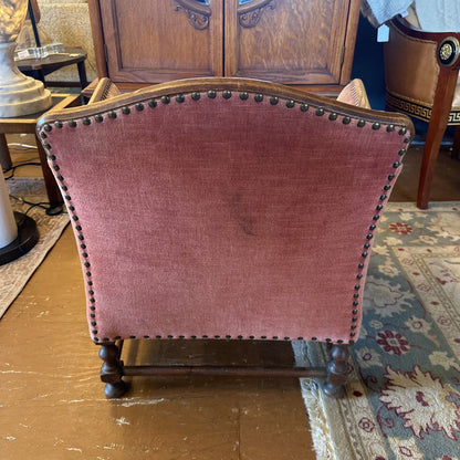Antique Red Velvet Nailhead Accent Chair