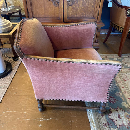 Antique Red Velvet Nailhead Accent Chair