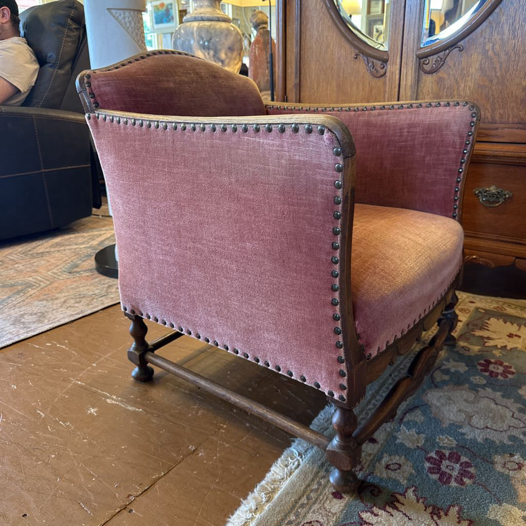 Antique Red Velvet Nailhead Accent Chair