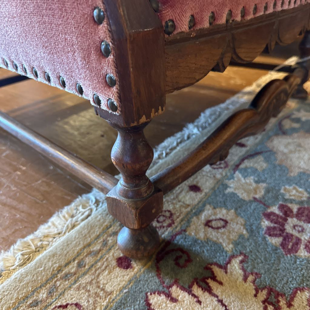 Antique Red Velvet Nailhead Accent Chair