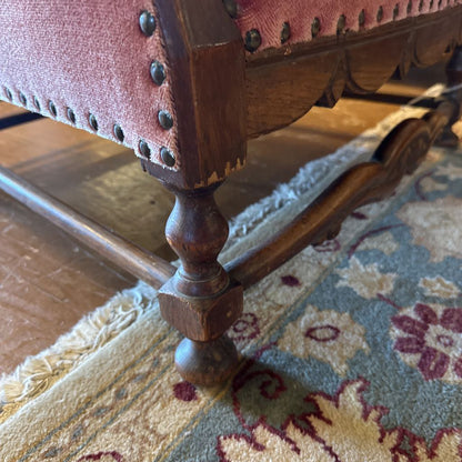 Antique Red Velvet Nailhead Accent Chair
