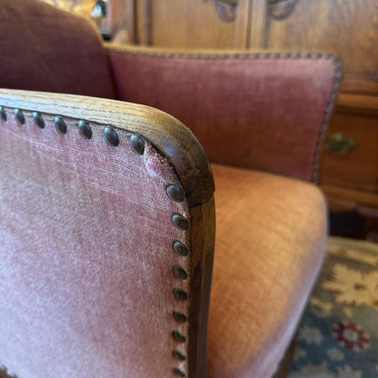 Antique Red Velvet Nailhead Accent Chair