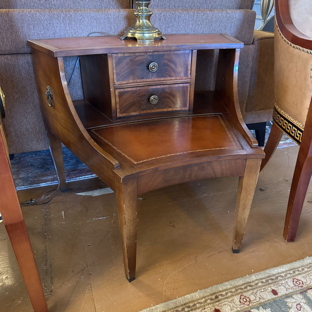 2 Drawer Leather Top Wedge Side Table
