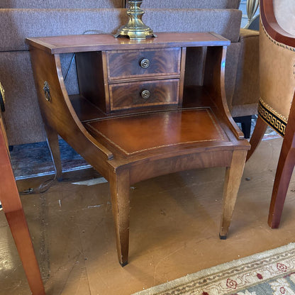 2 Drawer Leather Top Wedge Side Table