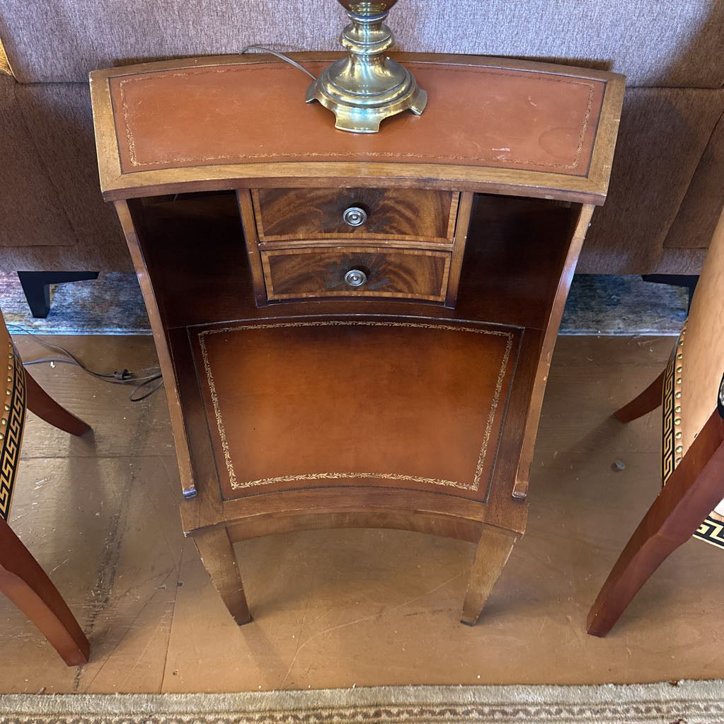 2 Drawer Leather Top Wedge Side Table