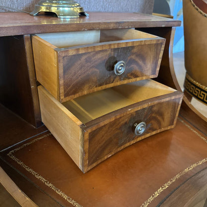 2 Drawer Leather Top Wedge Side Table