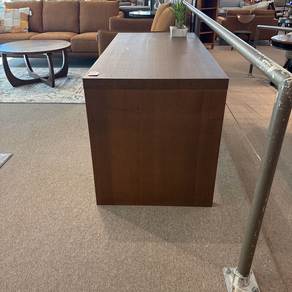 Modern Brown Wood Desk w/ Drawer & Door