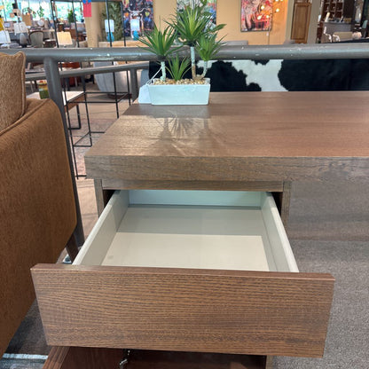 Modern Brown Wood Desk w/ Drawer & Door