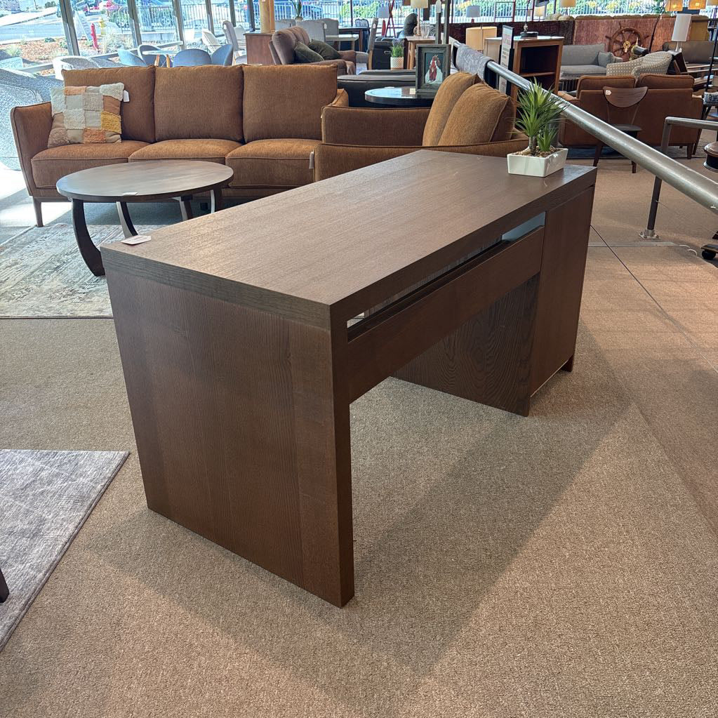 Modern Brown Wood Desk w/ Drawer & Door