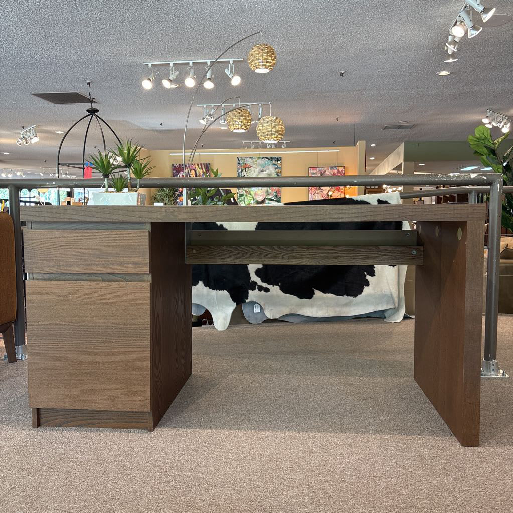 Modern Brown Wood Desk w/ Drawer & Door