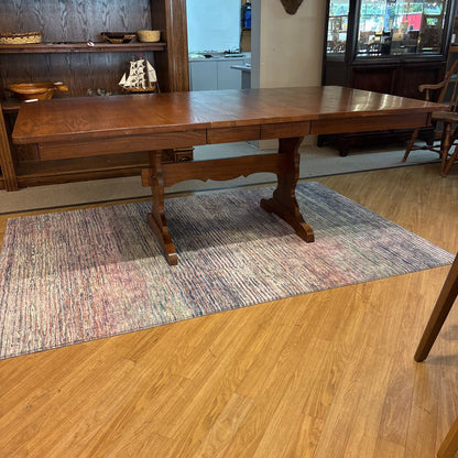 Vintage Oak Dining Table w/ Two Leaves & Set of 6 Dining Chairs