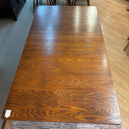 Vintage Oak Dining Table w/ Two Leaves & Set of 6 Dining Chairs