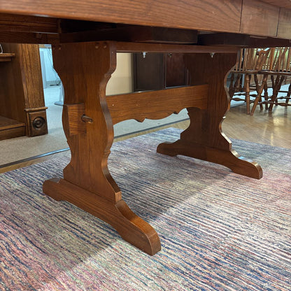 Vintage Oak Dining Table w/ Two Leaves & Set of 6 Dining Chairs