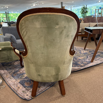 Vintage Victorian Mahogany Tufted Accent Chair (His)