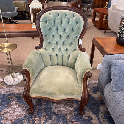 Vintage Victorian Mahogany Tufted Accent Chair (Hers)