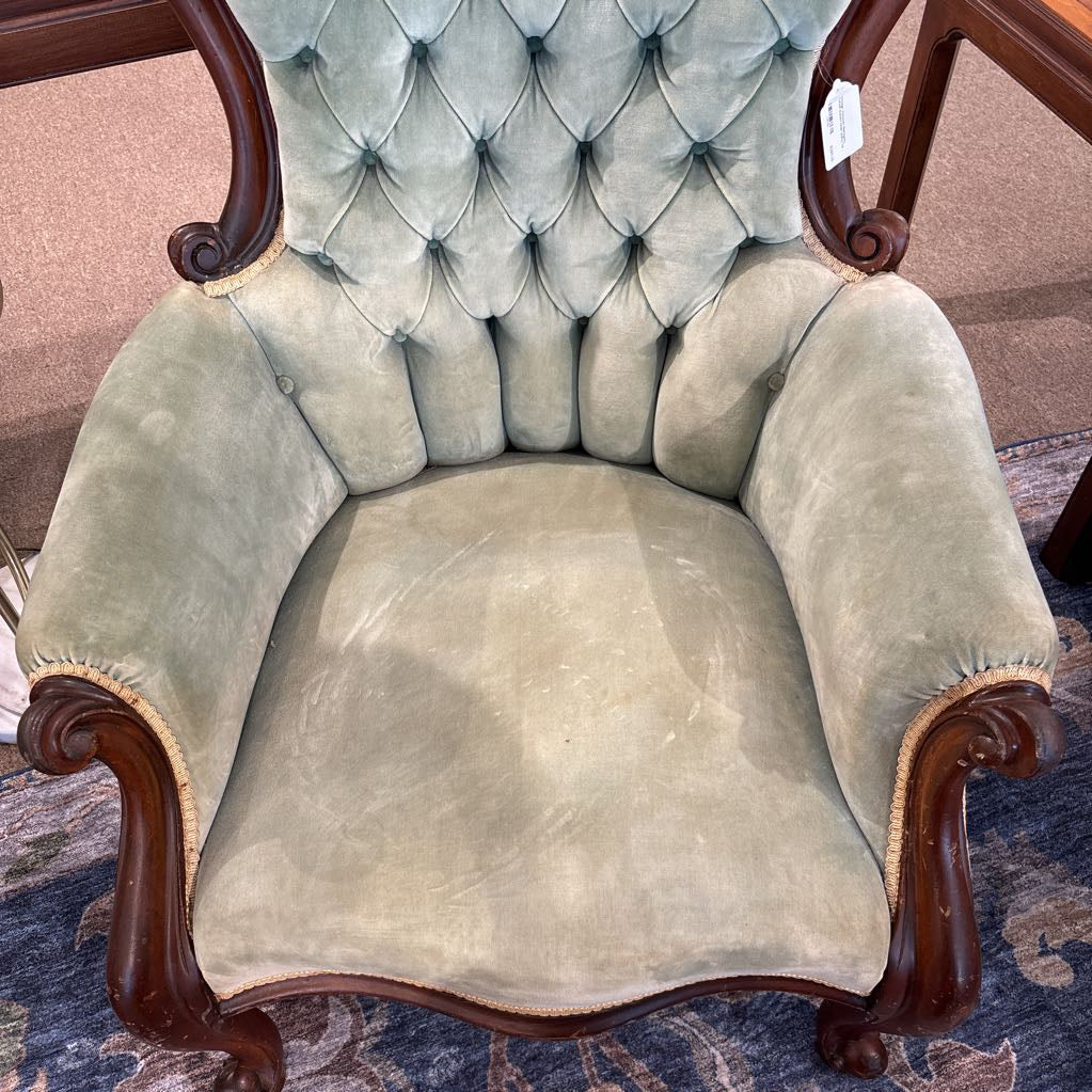 Vintage Victorian Mahogany Tufted Accent Chair (Hers)