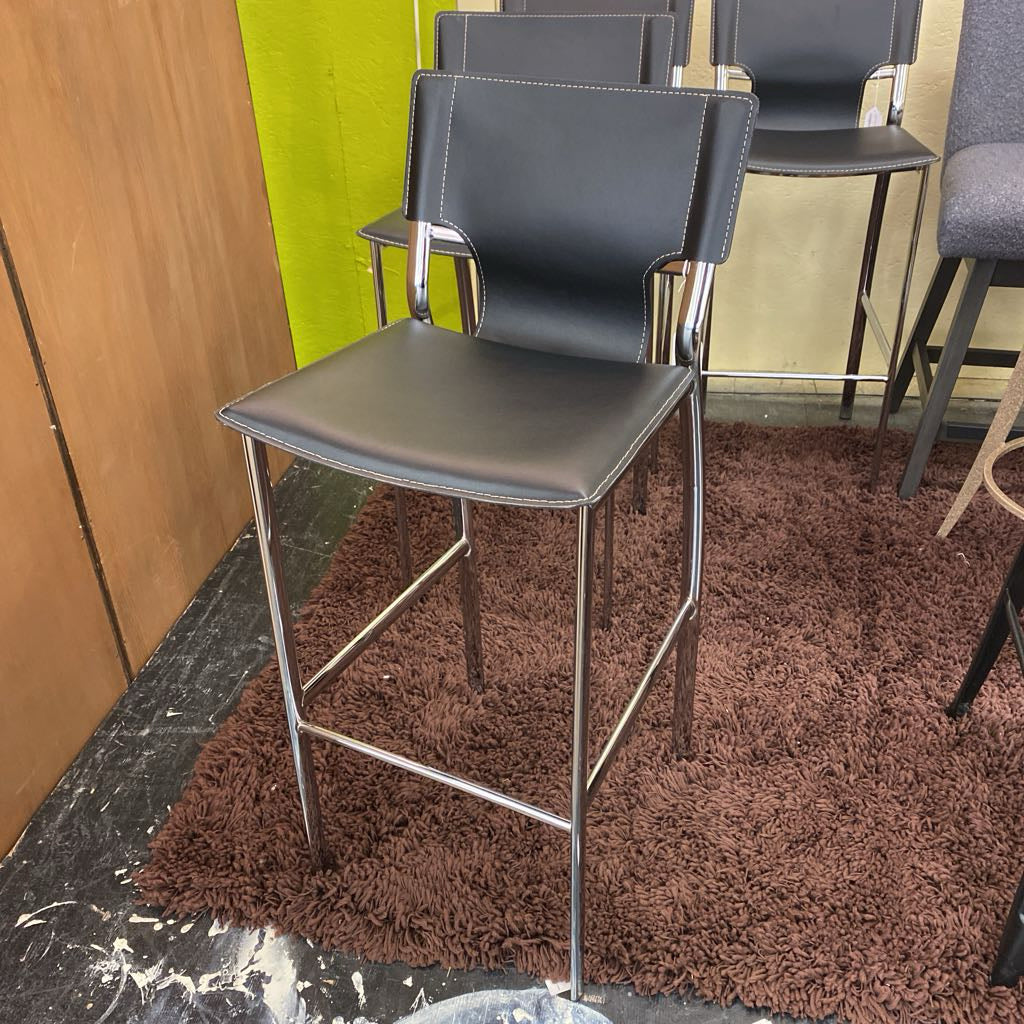 Chrome Dark Leatherette Barstool C STOOLS