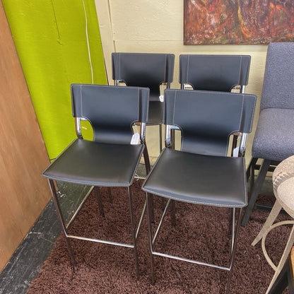 Chrome Dark Leatherette Barstool C STOOLS
