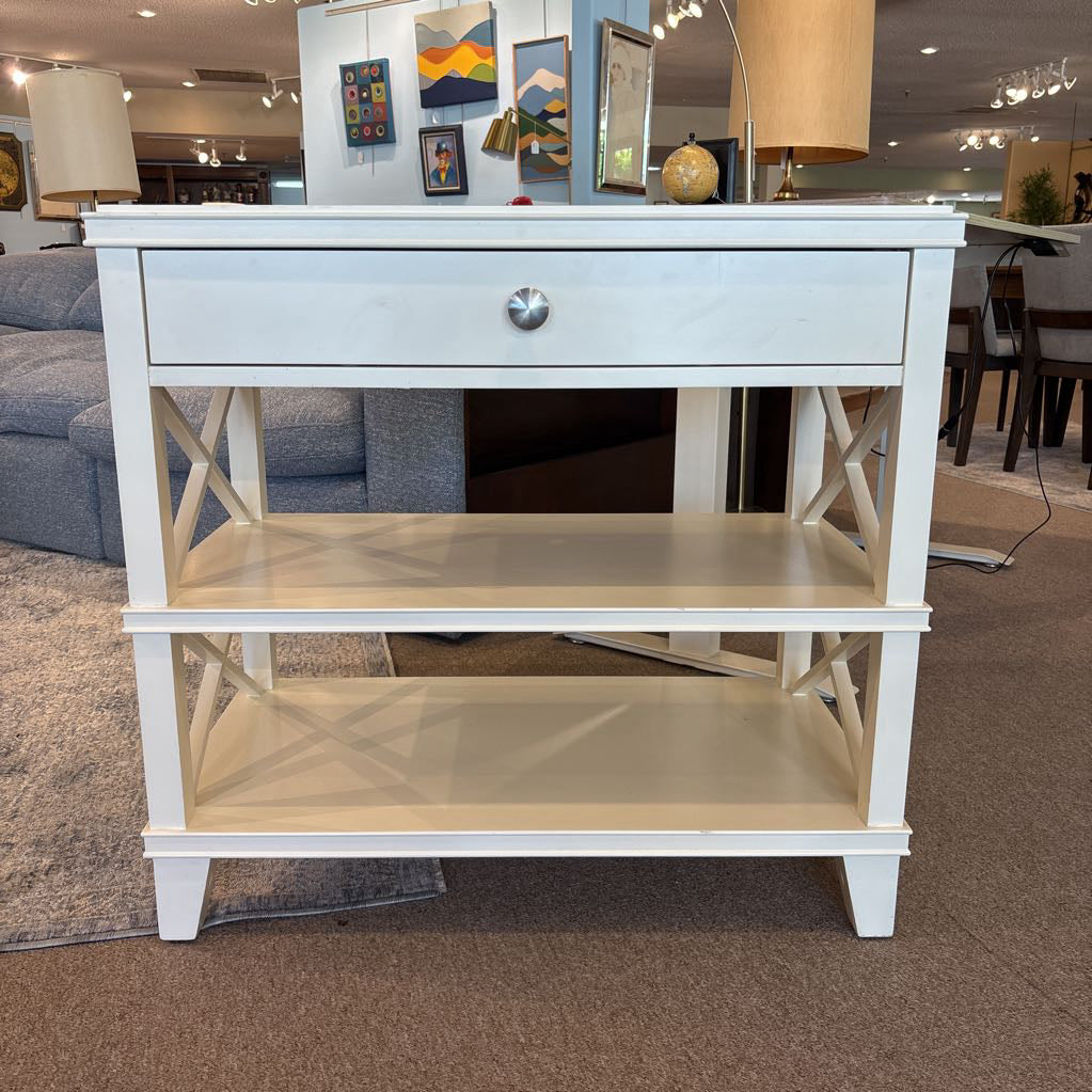 Pottery Barn White Glass Top Nightstand