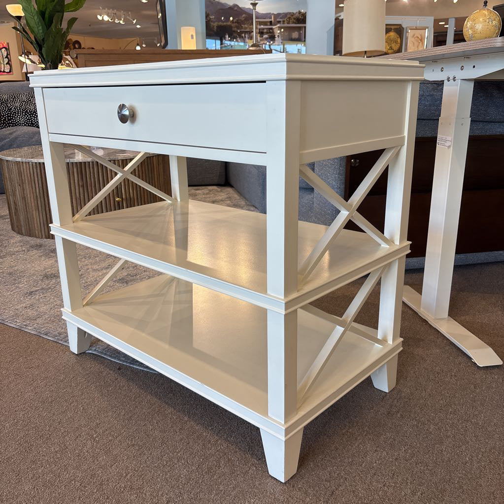 Pottery Barn White Glass Top Nightstand