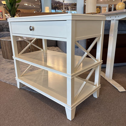 Pottery Barn White Glass Top Nightstand