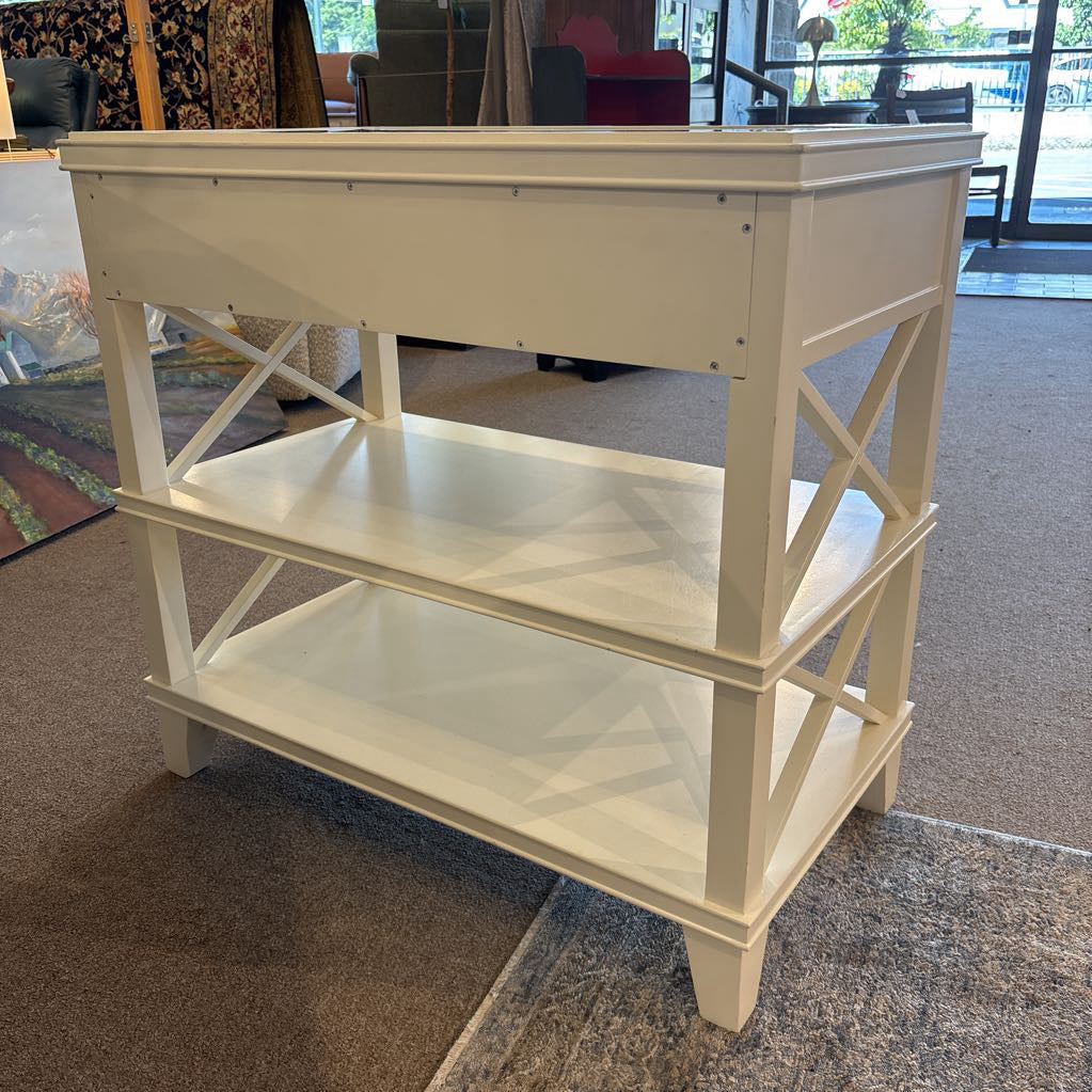 Pottery Barn White Glass Top Nightstand