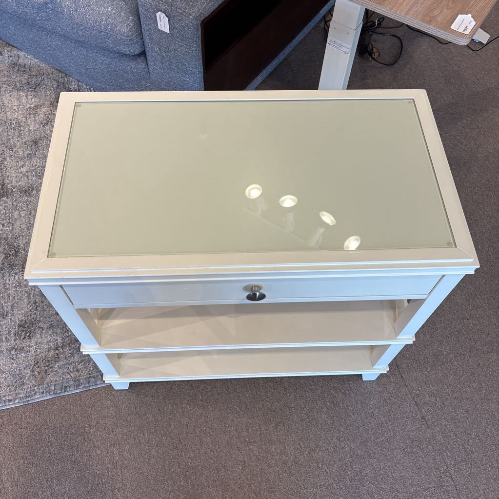 Pottery Barn White Glass Top Nightstand