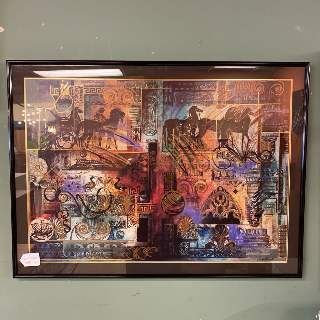 AUGUSTINE CHARIOTS AFIRE Signed Greek Themed Art