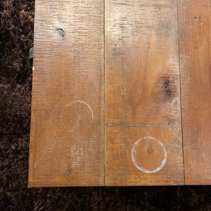 Wood Plank Coffee Table w/ Black Metal Corner Brackets & Wheels C COFFEE TABLES