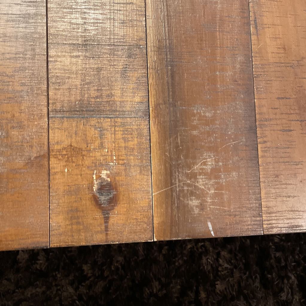 Wood Plank Coffee Table w/ Black Metal Corner Brackets & Wheels C COFFEE TABLES