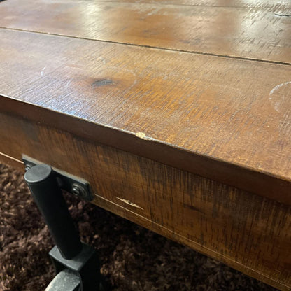 Wood Plank Coffee Table w/ Black Metal Corner Brackets & Wheels C COFFEE TABLES