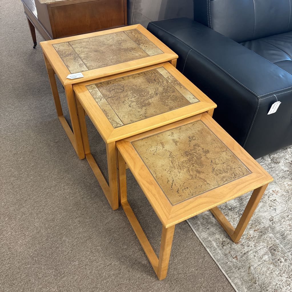 Stone Top Natural Wood Nesting Side Table C SIDE TABLES