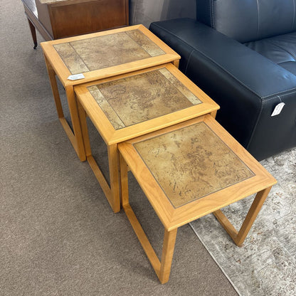 Stone Top Natural Wood Nesting Side Table C SIDE TABLES