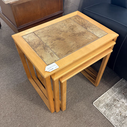Stone Top Natural Wood Nesting Side Table