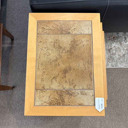Stone Top Natural Wood Nesting Side Table C SIDE TABLES