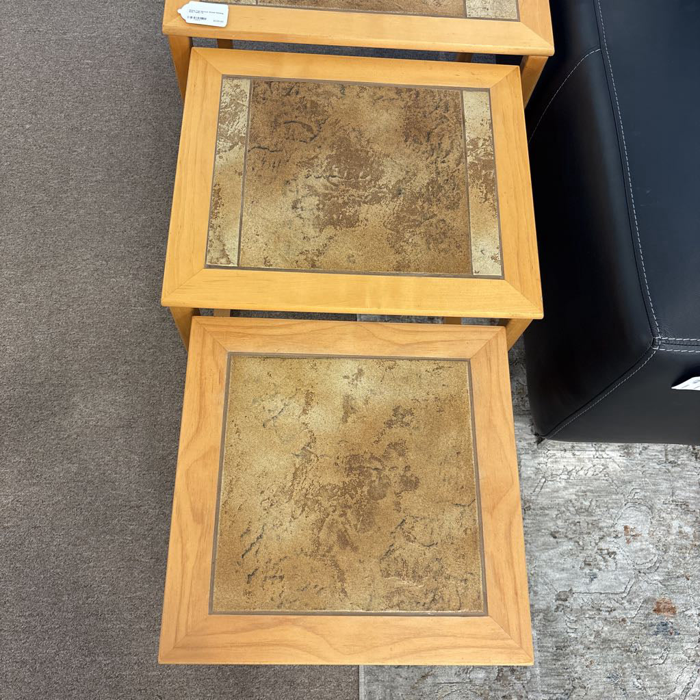 Stone Top Natural Wood Nesting Side Table C SIDE TABLES