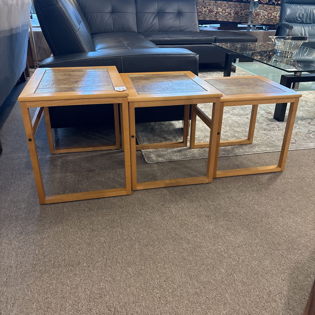 Stone Top Natural Wood Nesting Side Table C SIDE TABLES