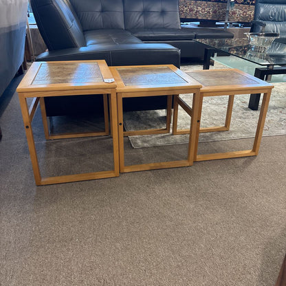 Stone Top Natural Wood Nesting Side Table C SIDE TABLES